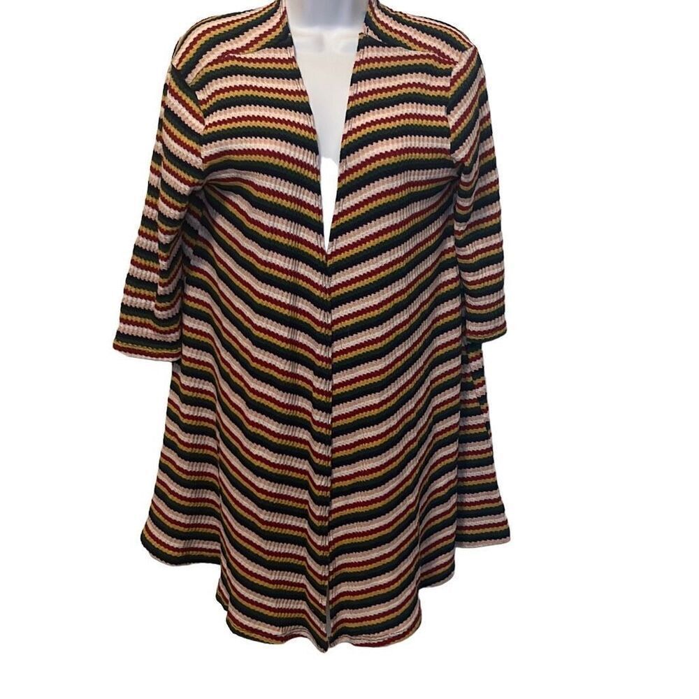 Nix & Nox Colorful Rainbow Striped Crochet‎ Open Cardigan Duster Oversized Large